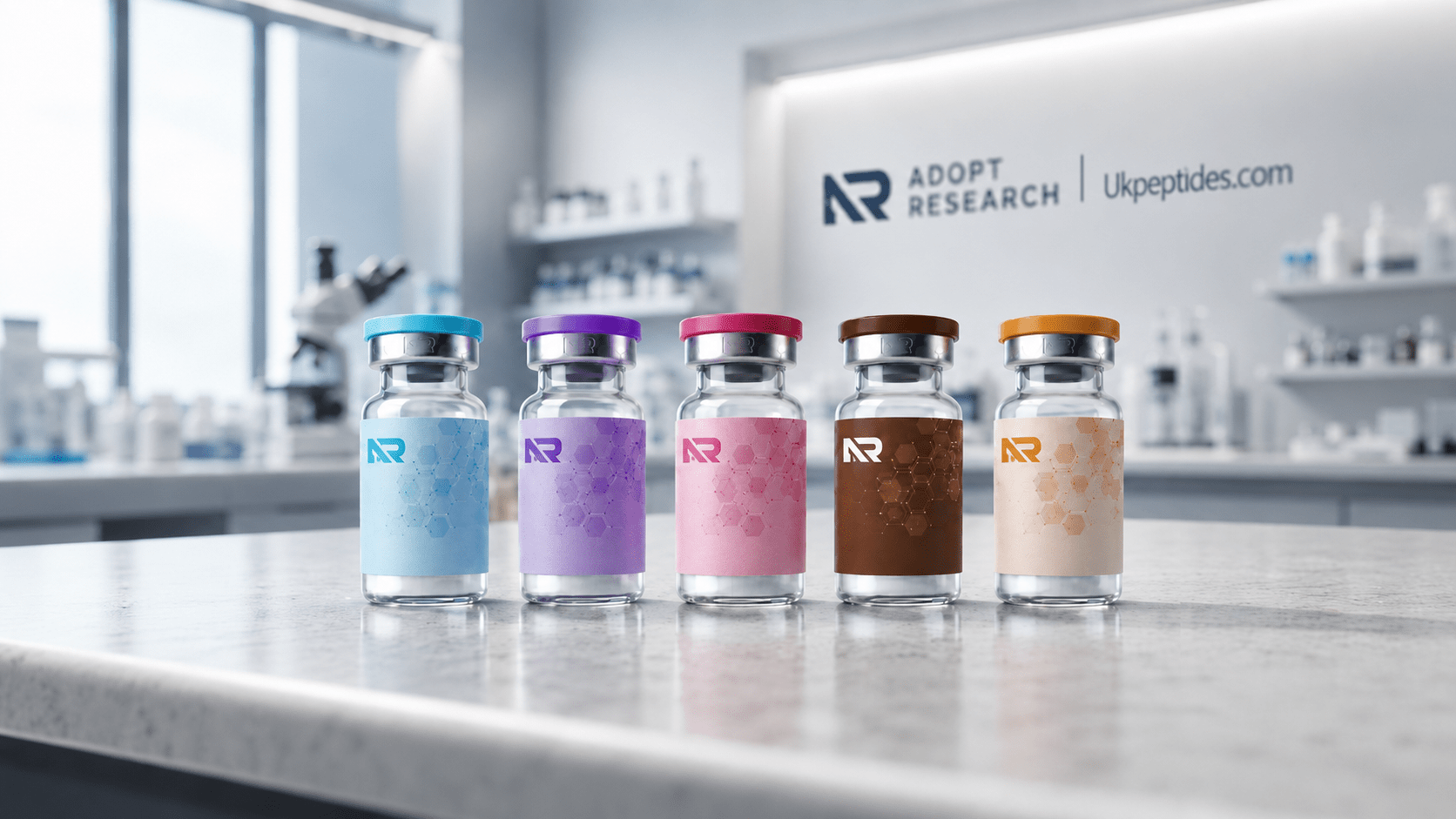 UKPeptides research-grade vials in the laboratory