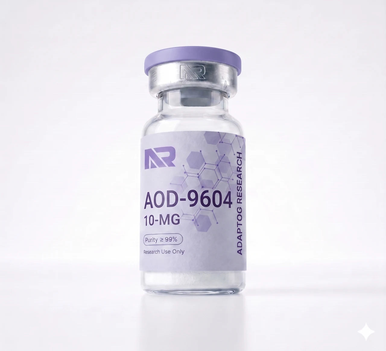AOD-9604 research peptide vial — 99.0% HPLC purity, lyophilised
