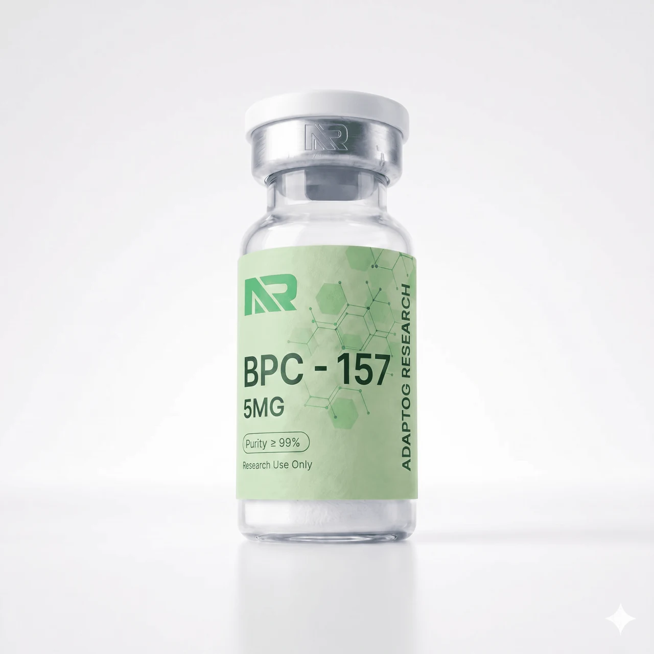 BPC-157 research peptide vial — 99.0% HPLC purity, lyophilised