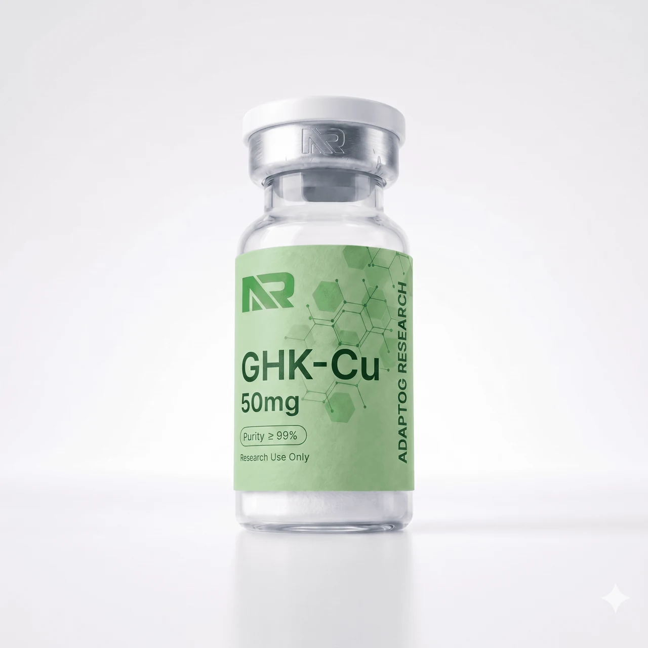 GHK-Cu research peptide vial — 99.0% HPLC purity, lyophilised
