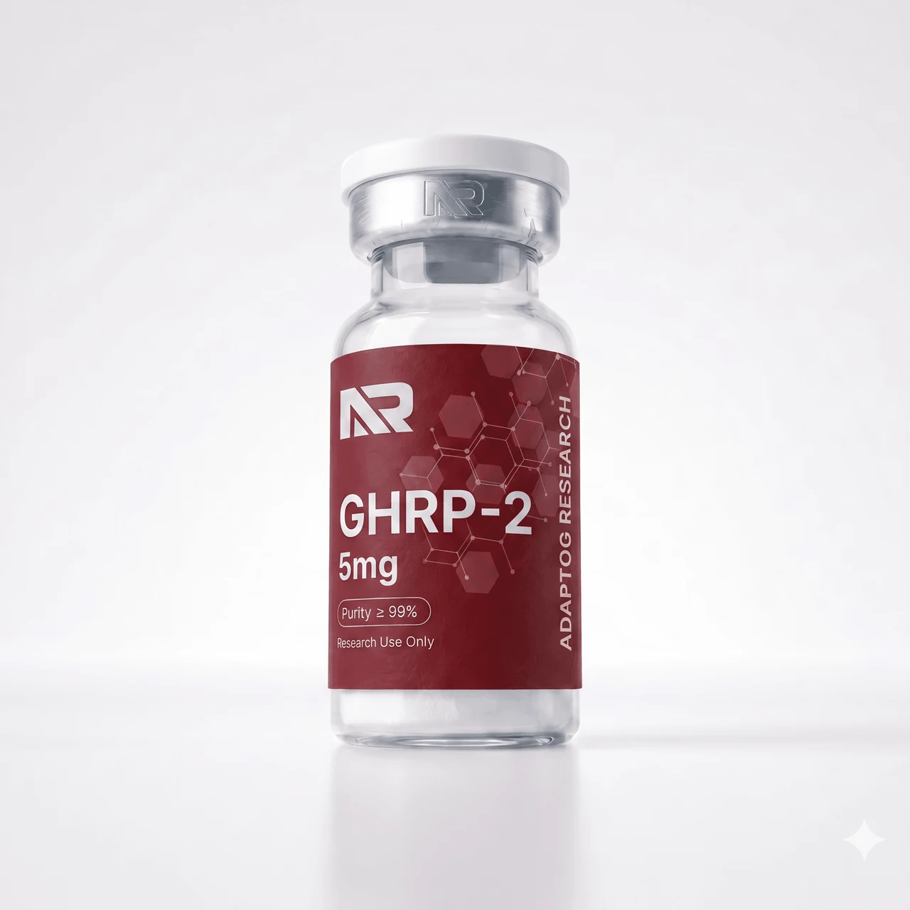 GHRP-2 research peptide vial — 99.0% HPLC purity, lyophilised