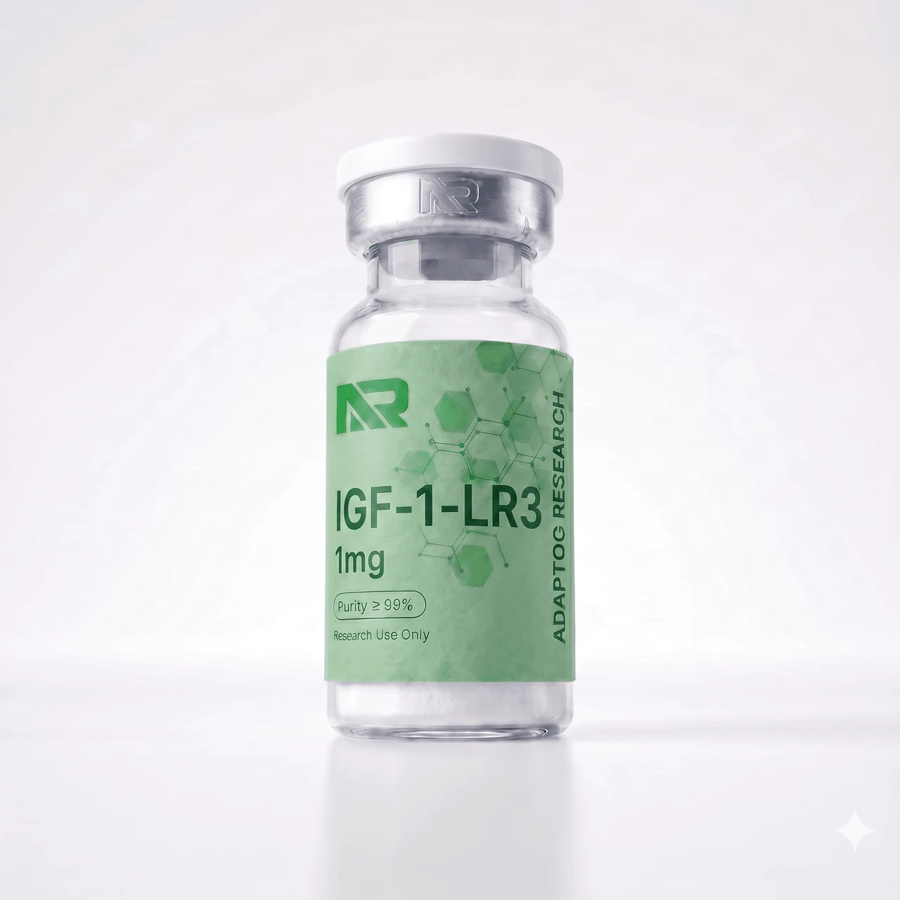IGF-1 LR3 research peptide vial — 99.0% HPLC purity, lyophilised