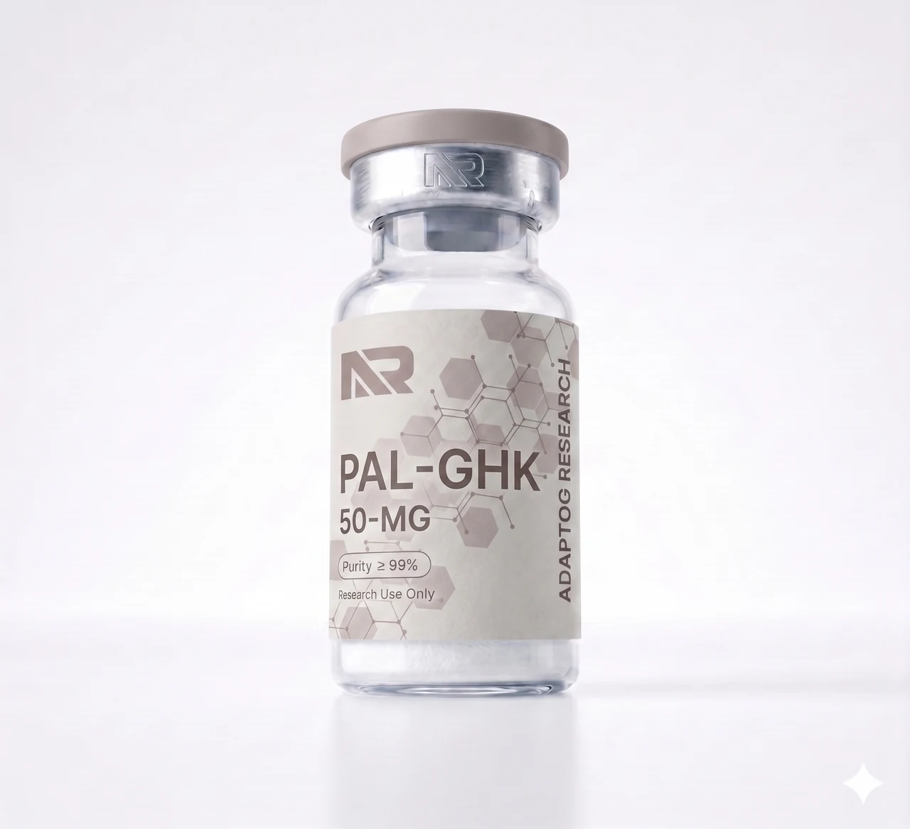 Pal-GHK research peptide vial — 99.0% HPLC purity, lyophilised