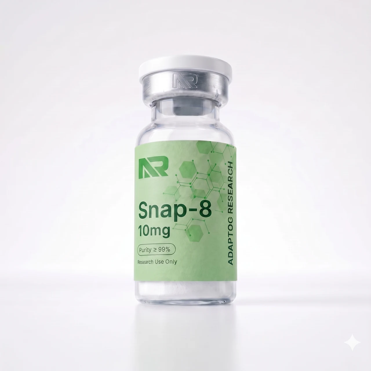 SNAP-8 research peptide vial — 99.0% HPLC purity, lyophilised