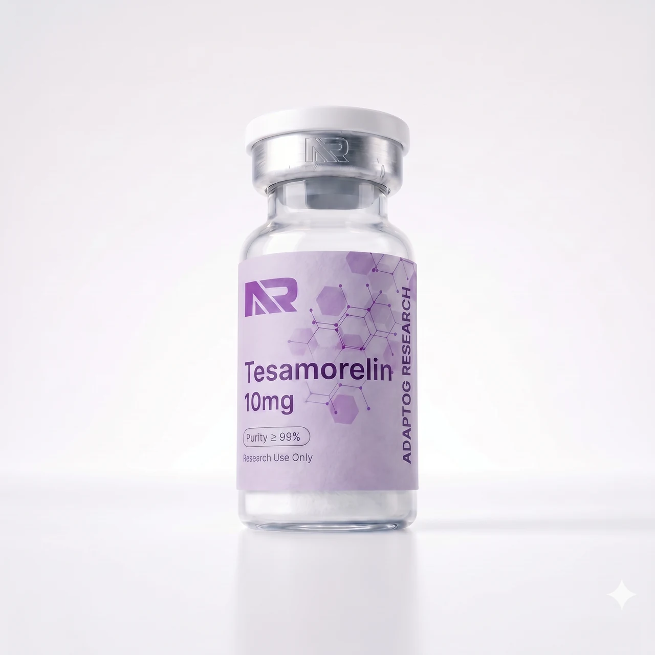 Tesamorelin research peptide vial — 99.0% HPLC purity, lyophilised